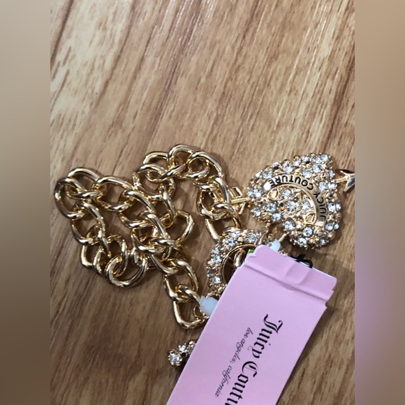 Juicy‎ Couture gold pave BLING cupid arrow HEART PENDANT CHARM BRACELET new - Picture 1 of 13